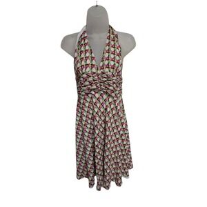 Trina Turk Pink, Green & White Halter Fit-and-Flare Dress